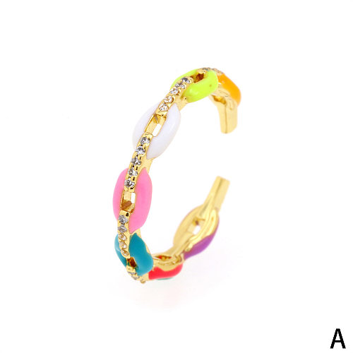 1 Piece Fashion Solid Color Copper Inlay Rhinestones Rings