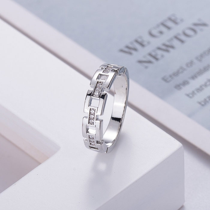 1 Piece Cute Fashion Classic Style Square Copper Braid Zircon Rings