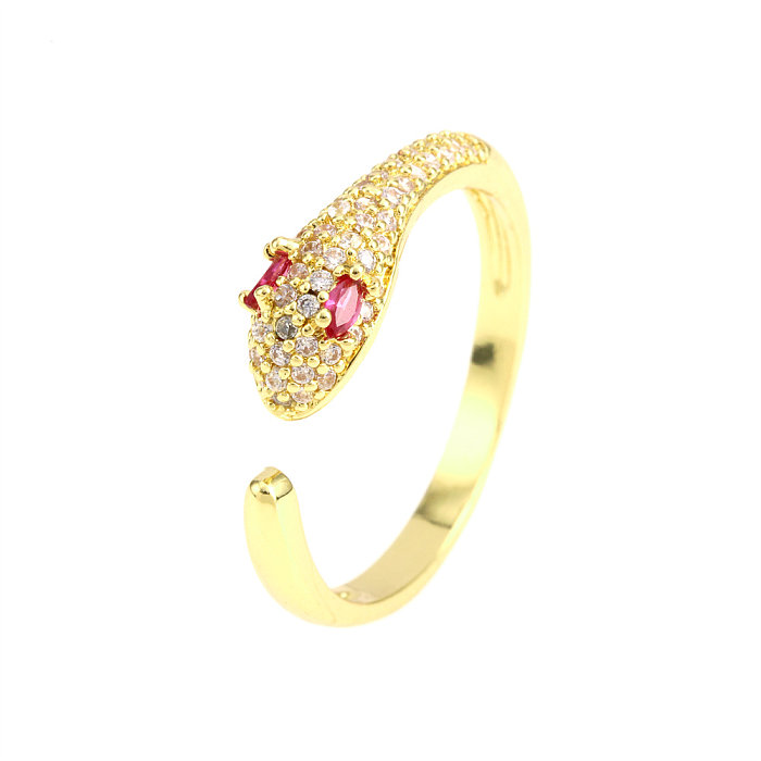 Simple Style Snake Copper Plating Inlay Zircon Gold Plated Open Ring
