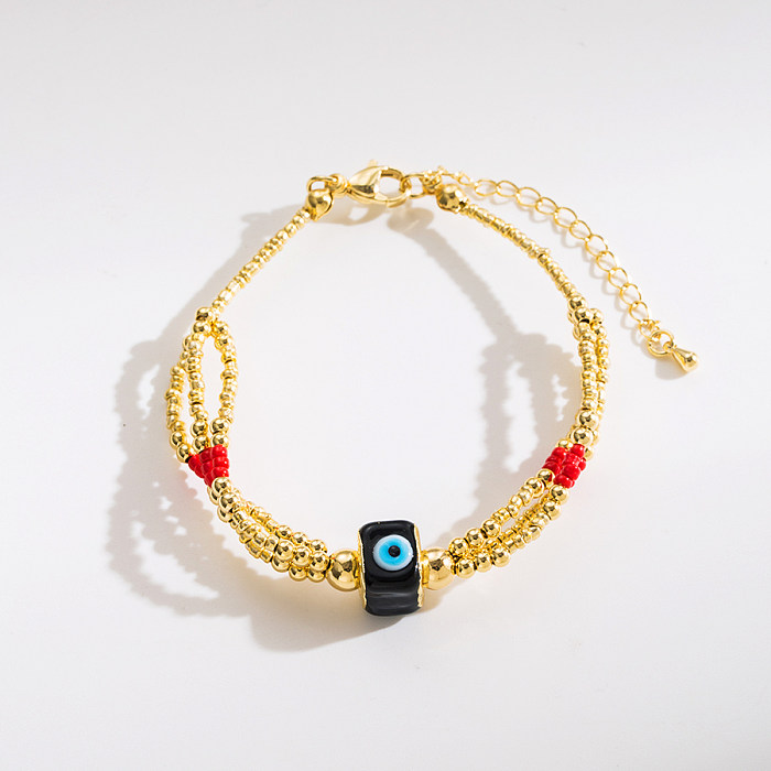 Fashion Devil'S Eye Copper Enamel Artificial Pearls Bracelets 1 Piece