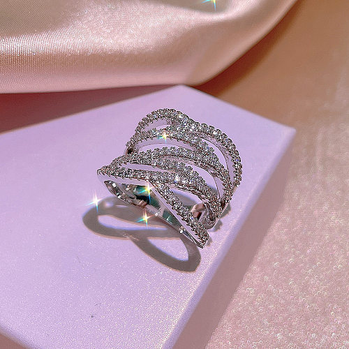 Anéis de pedras preciosas artificiais com embutimento de cobre geométrico cruzado elegante estilo moderno