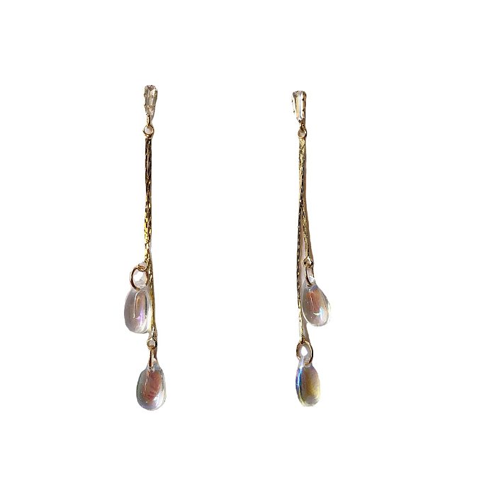 1 Pair Elegant Simple Style Geometric Copper Tassel Plating Artificial Gemstones Drop Earrings Ear Clips