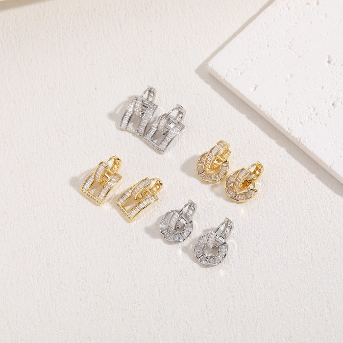 1 Pair Classic Style Geometric Asymmetrical Plating Inlay Copper Zircon 14K Gold Plated Ear Studs
