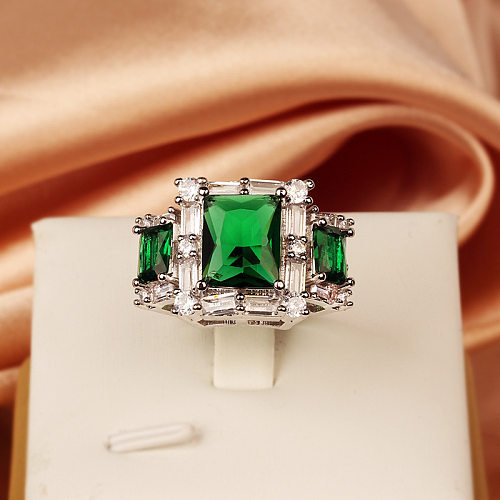 Lady Square Copper Inlay Artificial Gemstones Open Rings