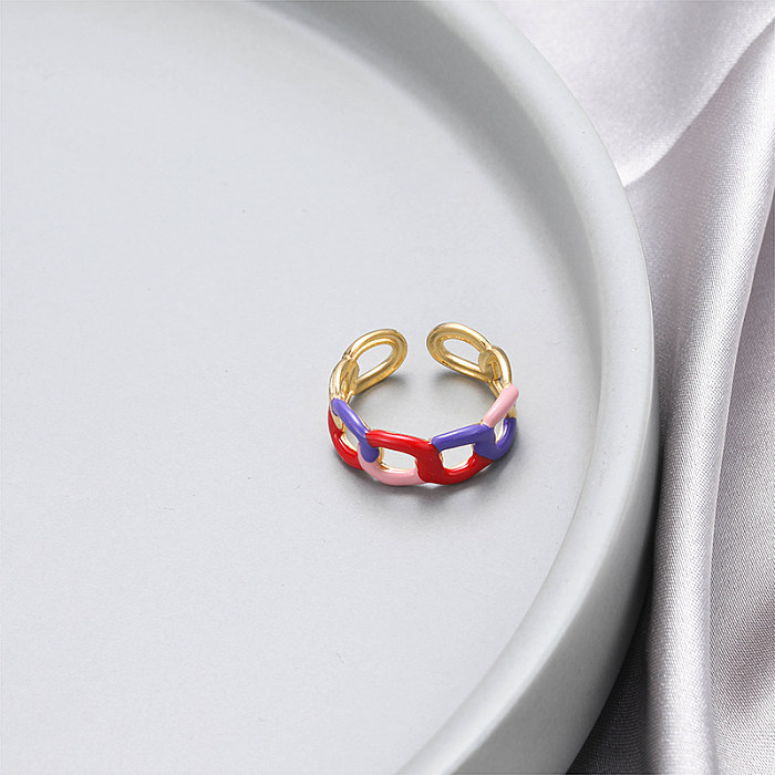 Émail ovale d'acier inoxydable de style simple décontracté plaquant les anneaux ouverts plaqués par or 18K