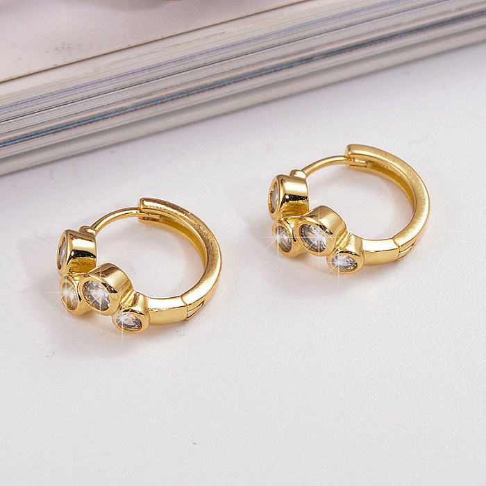 1 Pair Casual Simple Style Round Lock Plating Inlay Copper Zircon 18K Gold Plated Earrings