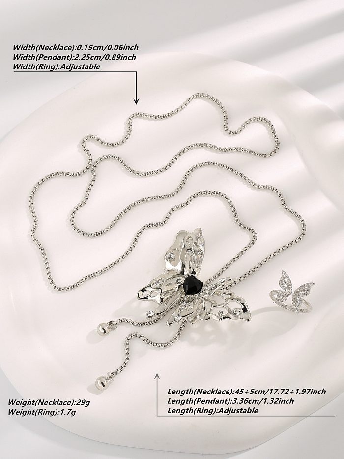 Süße Schmetterlings-Halskette mit Titanstahlbeschichtung und versilberten Ringen