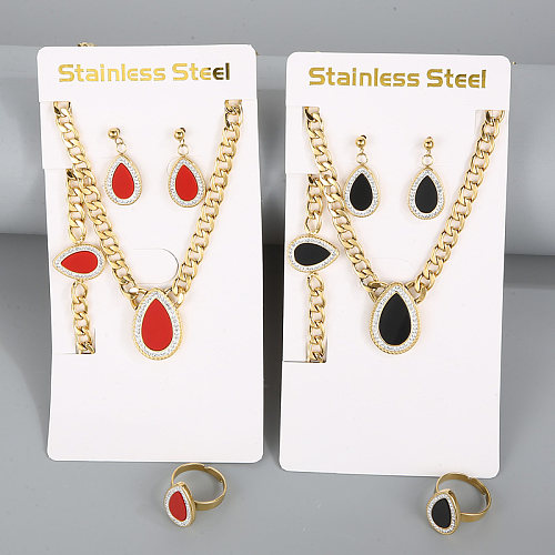 Simple Style Square Water Droplets Stainless Steel Plating Inlay Zircon 18K Gold Plated Jewelry Set
