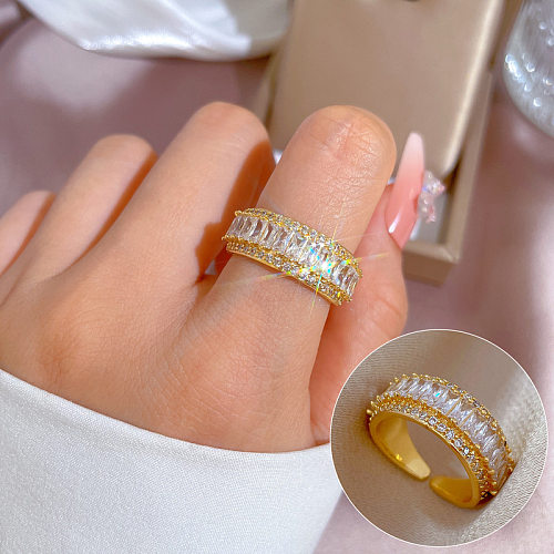 Simple Style Crown Brass Plating Inlay Zircon Open Ring 1 Piece