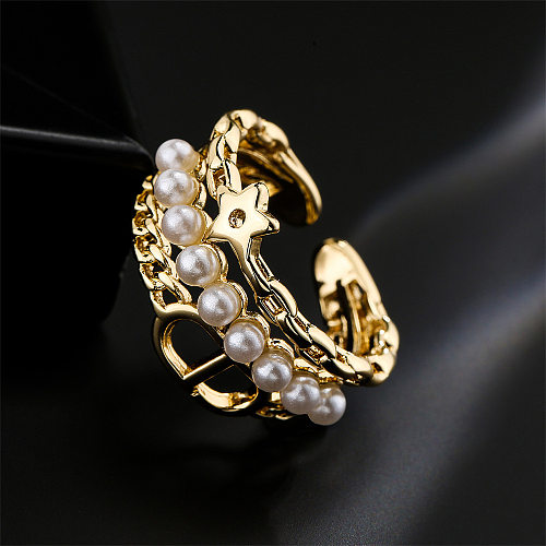 New Geometric Open Ring Female Copper Plated 18K Gold Zircon Jewelry