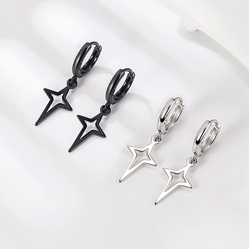 1 Pair Casual Simple Style Star Polishing Plating Hollow Out Copper White Gold Plated Drop Earrings