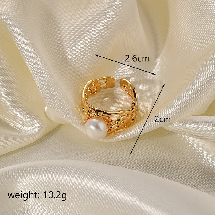 Simple Style Solid Color Copper Plating Hollow Out 18K Gold Plated Open Rings