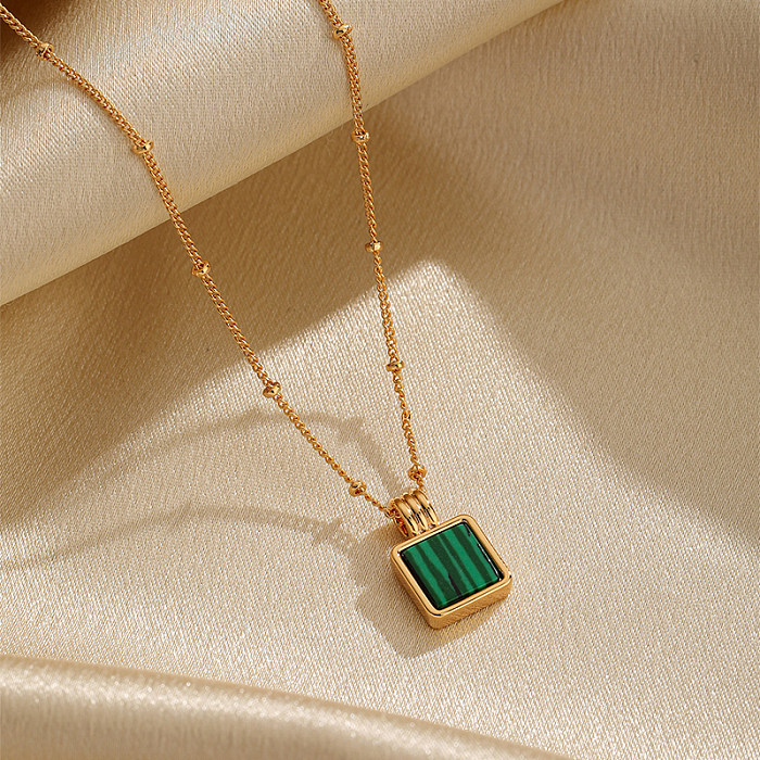IG Style Simple Style Square Copper Plating Inlay Malachite 18K Gold Plated Pendant Necklace