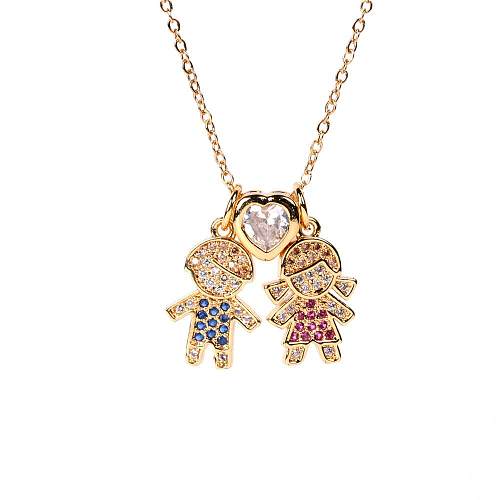 New Fashion Micro-set Zircon Boy And Girl Pendant Necklace Love Necklace Wholesale