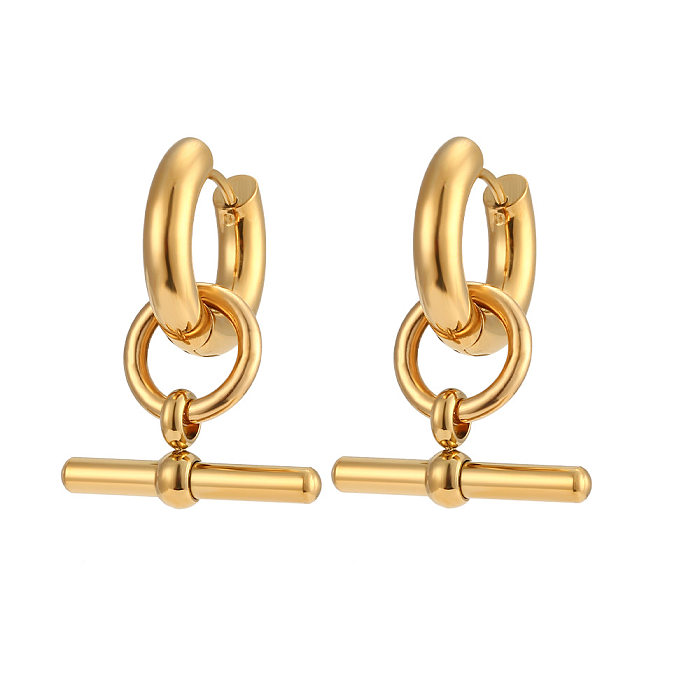 Vintage Style Geometric Stainless Steel Pendant Necklace Hoop Earrings Plating Stainless Steel Necklaces