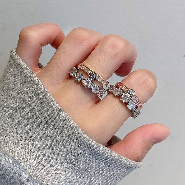 Anéis de pedras preciosas artificiais com embutimento de cobre elegante planeta