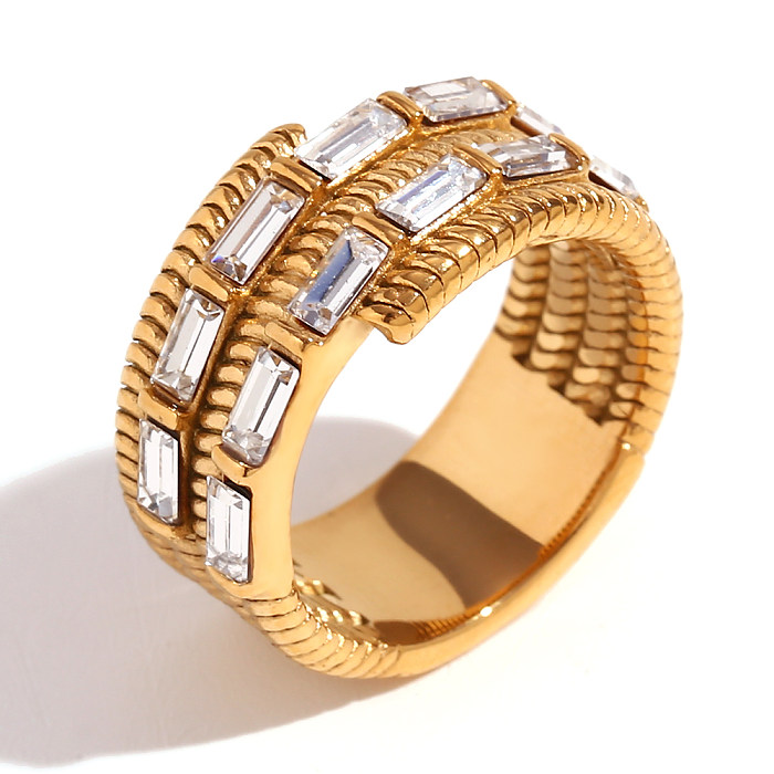 Simple Style Square Stainless Steel Plating Inlay Zircon 18K Gold Plated Rings