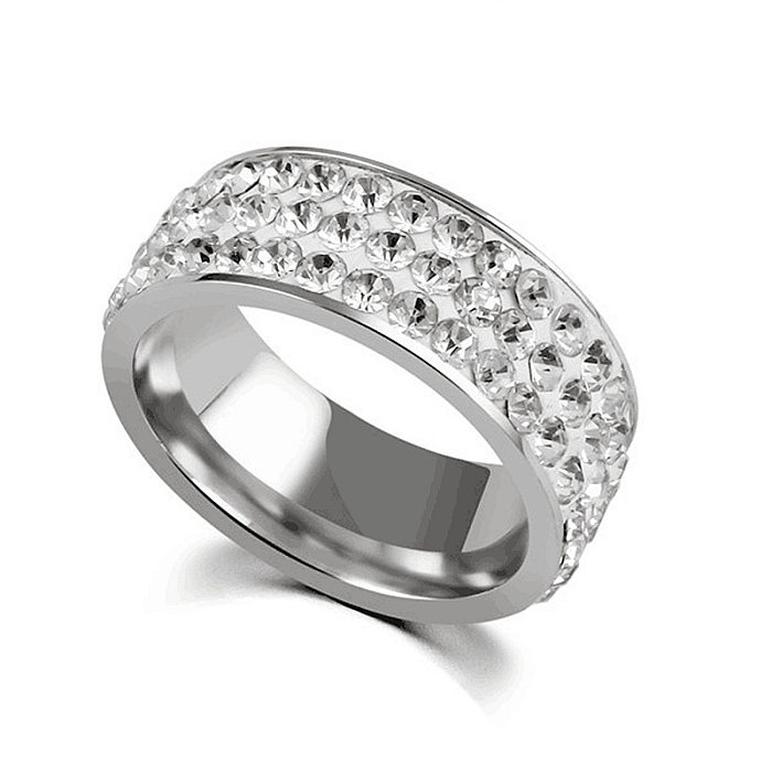 Joias de anel de casal de aço inoxidável com diamante de cinco fileiras de moda por atacado