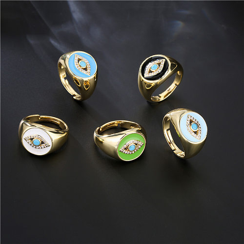 Aogu Cross-Border Supply European And American Fashion New Copper Plating 18K Gold Dripping Zircon Devil's Eye Open Ring