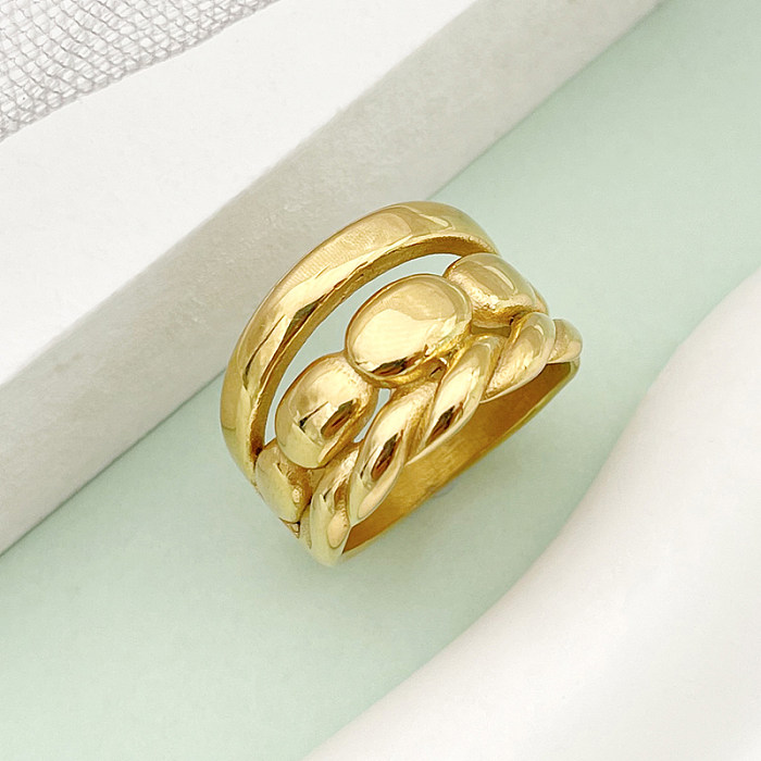 Wholesale Retro Simple Style Roman Style Twist Stainless Steel Layered Plating Gold Plated Rings