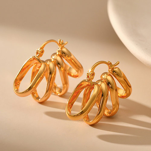 1 paire de boucles d'oreilles en cuivre plaqué or 18 carats, Style Simple, couleur unie