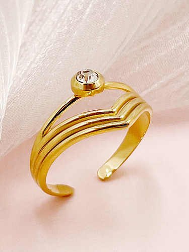 Elegant Simple Style Lines Stainless Steel Gold Plated Zircon Open Ring In Bulk