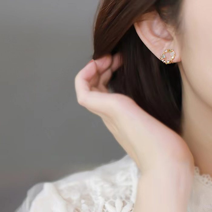 1 Pair Simple Style Geometric Flower Plating Inlay Copper Zircon Earrings