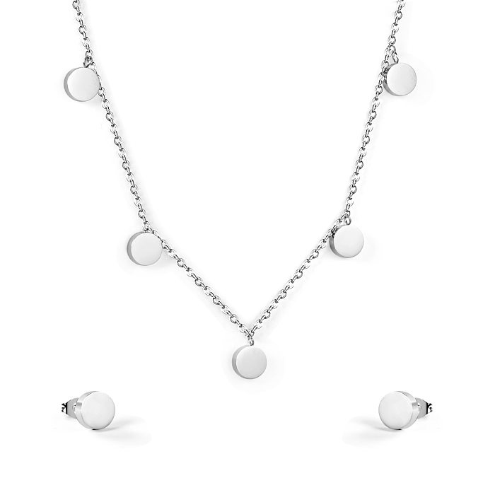 Fashion Star Moon Stainless Steel Plating Earrings Necklace 1 Set