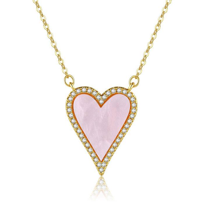 INS Style Classic Peach Heart Necklace Versatile Copper Plating 18K Real Gold Zircon Heart-Shaped Pendant Foreign Trade Jewelry