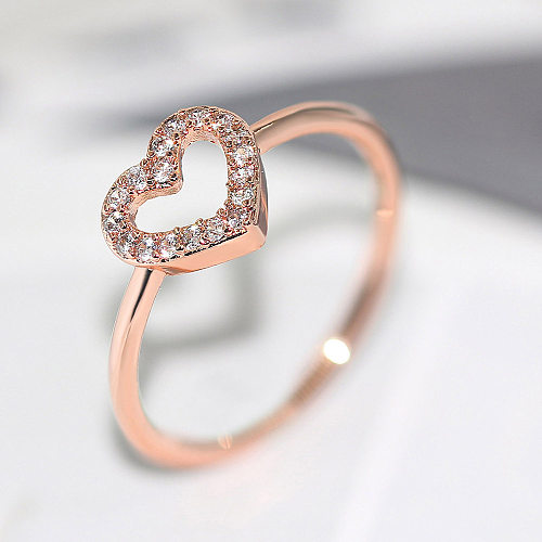 Anéis simples doces do zircão do cobre da forma do coração do estilo no volume