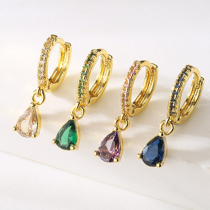 1 par de pendientes colgantes de circón con incrustaciones de cobre chapado en gotas de agua a la moda