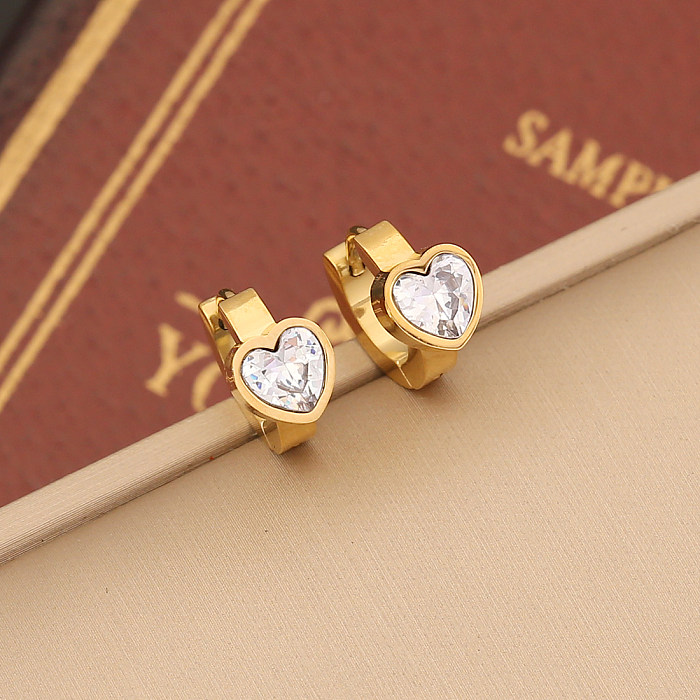 Bracelets et boucles d'oreilles en diamant artificiel, incrustation de placage en acier inoxydable en forme de cœur brillant de Style IG