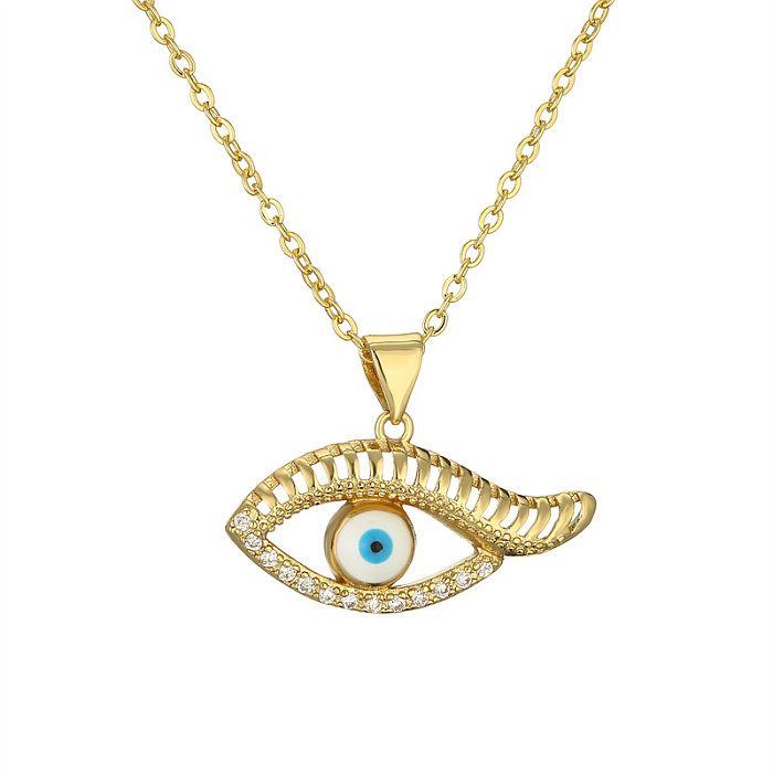 Retro Classic Style Devil'S Eye Copper Plating Inlay Zircon Gold Plated Pendant Necklace