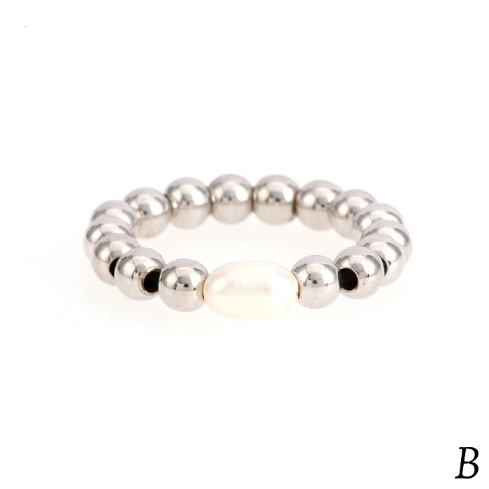 IG Style Simple Style rond perle d'eau douce cuivre perlé à la main placage 18K anneaux plaqués or