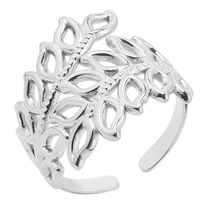 Wholesale Hip-Hop Leaf Stainless Steel Open Ring