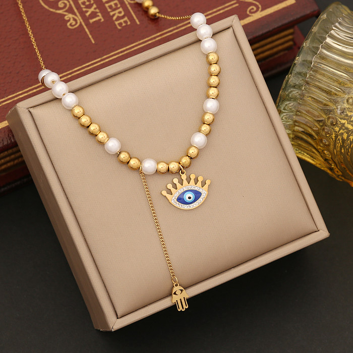Retro Lady Devil's Eye Edelstahl-Imitationsperlen-Perlenbeschichtung, Armbänder, Ohrringe, Halskette