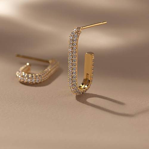 Boucles d'oreilles en cuivre et Zircon incrusté d'or 18 carats plaqué géométrique, vente en gros