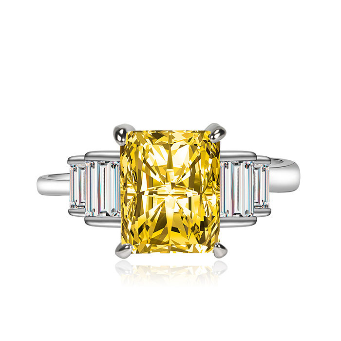 Fashion Simple Pink Square Diamond Ring Full Rhinestone Zircon Copper Open Ring