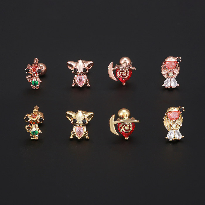 1 Piece IG Style Simple Style Human Geometric Animal Plating Inlay Brass Zircon 18K Gold Plated White Gold Plated Ear Studs