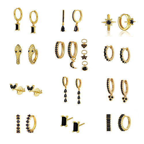 Modische, geometrische, runde Kupfer-Ohrringe mit schwarzem Zirkon