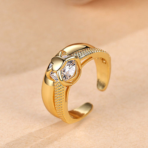 Simple Style Heart Shape Copper Inlay Zircon Rings