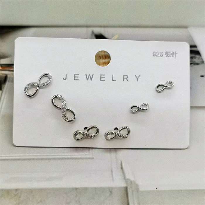 3 Pairs Elegant Simple Style Round Infinity Inlay Copper Zircon Ear Studs