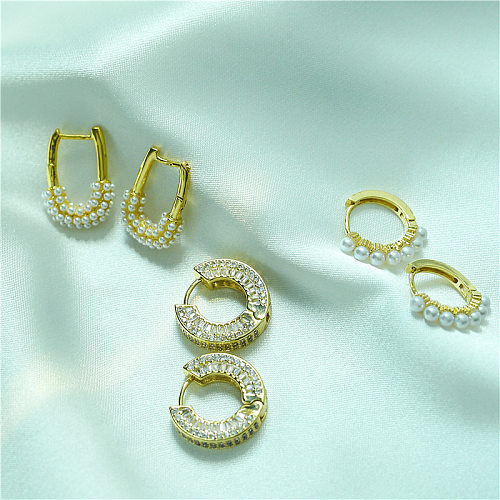 Boucles d'oreilles en perles artificielles, Style Simple, placage de cuivre géométrique, 1 paire