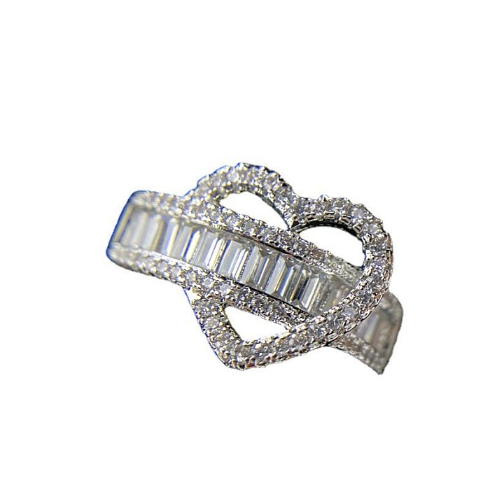 Elegant Retro Lady Heart Shape Copper Inlay Artificial Gemstones Open Rings