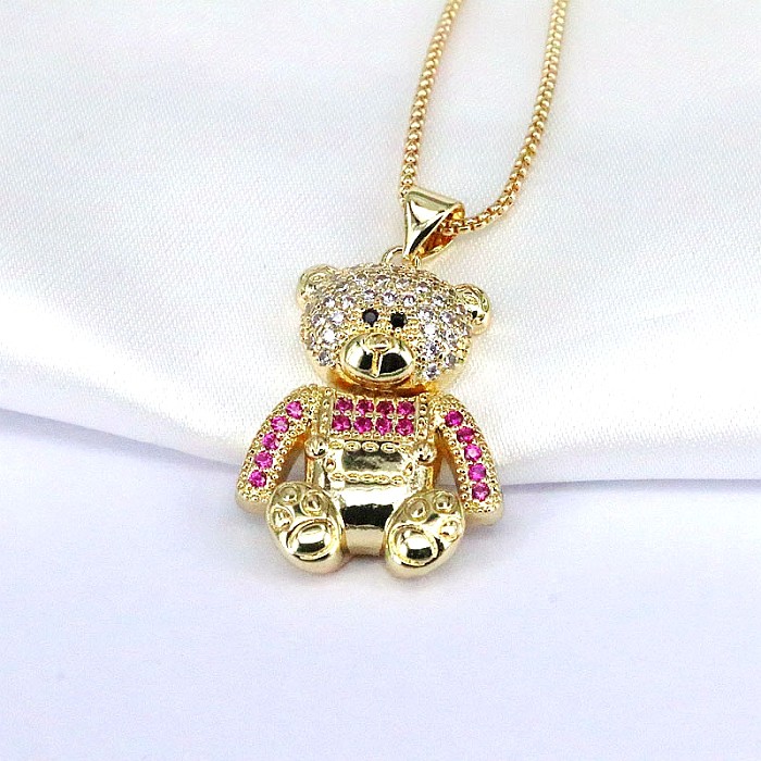 Hip-Hop-Halskette mit Retro-Anhänger „Little Bear“ mit Kupferbeschichtung und Inlay aus Zirkon und vergoldetem Anhänger