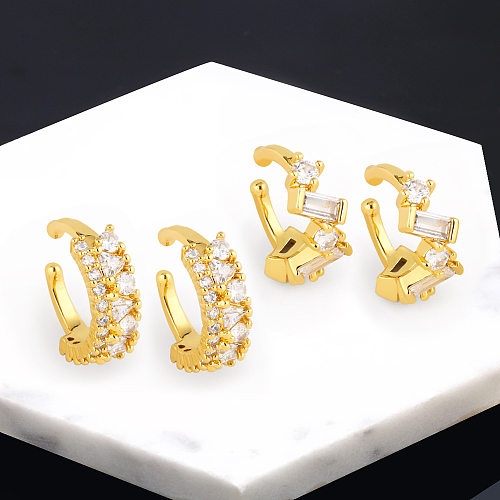 Fashion Solid Color Copper Ear Clips Plating Inlay Zircon Copper Earrings