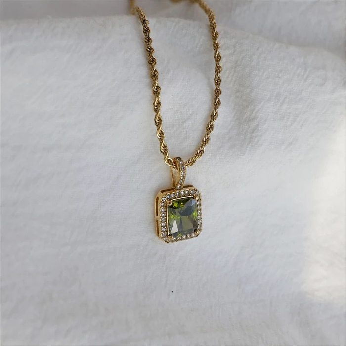 Simple Style Rectangle Copper Gold Plated Zircon Pendant Necklace In Bulk