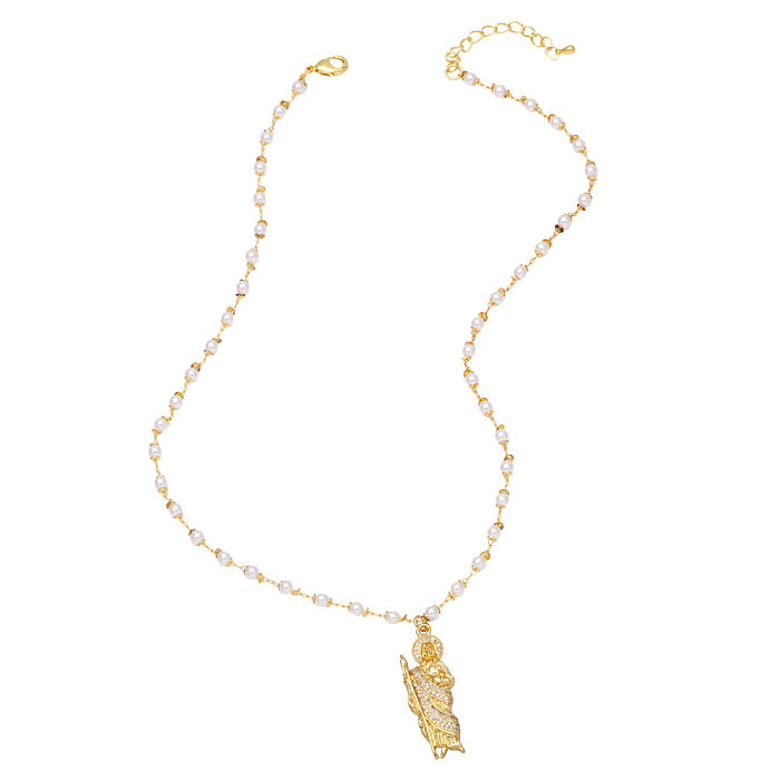 Virgin Mary Pendant Pearl Zircon Religious Copper Necklace Accessories Wholesale