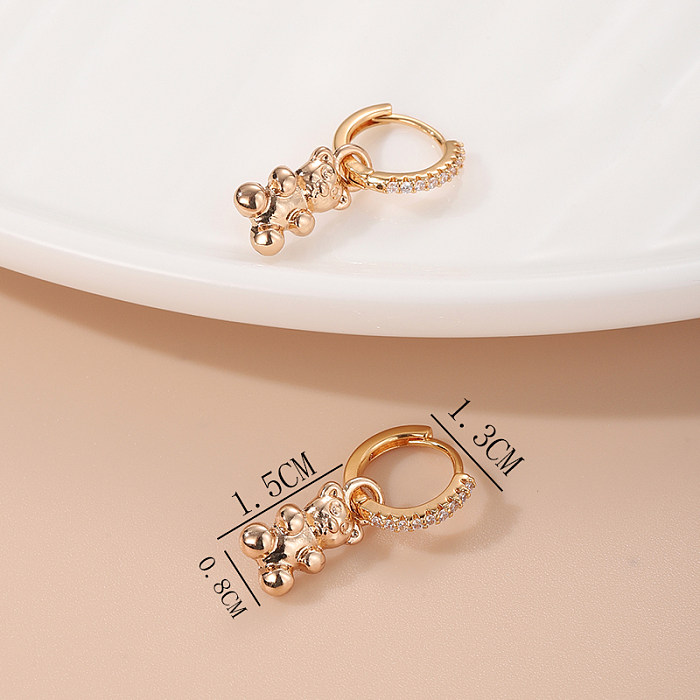 1 Pair INS Style Animal Bear Copper Plating Inlay Zircon Gold Plated Drop Earrings
