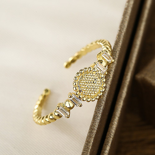 Sweet Artistic Flower Copper Plating Inlay Zircon 18K Gold Plated Open Ring
